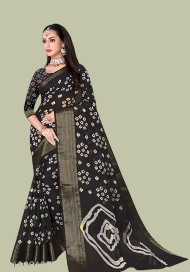 Cotton Printed Saree for Women (Black, 6 m)