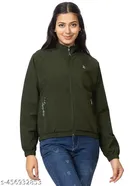 Cotton Blend Full Sleeves Jacket for Women (Olive, L)