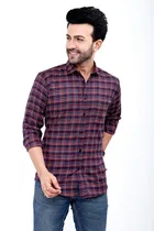 Cotton Blend Checked Shirt for Men, Red 