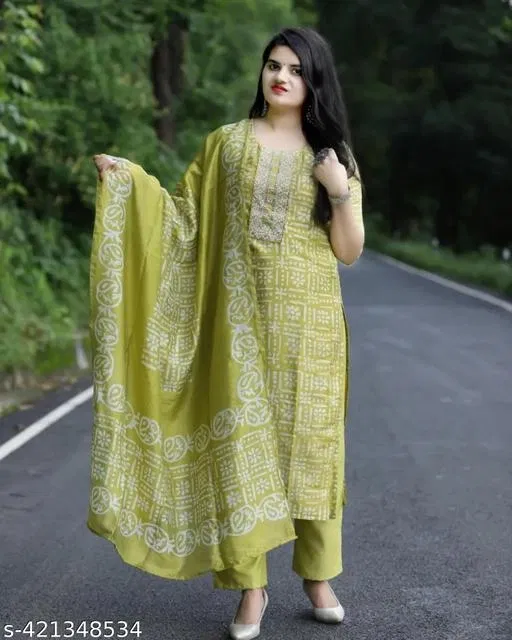 Kurta Set for Women (Mehndi, S)