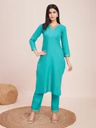 Cotton Blend Self Design Kurta with Pant for Women 