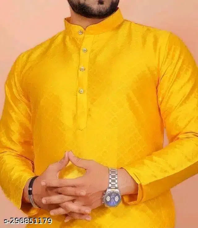 Full Sleeves Kurta for Men (Yellow, S)