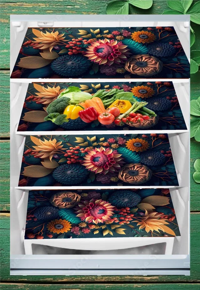 PVC Fridge Mat (Multicolor, Pack of 4)