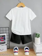 Cotton Blend Printed Clothing Set for Boys, White 