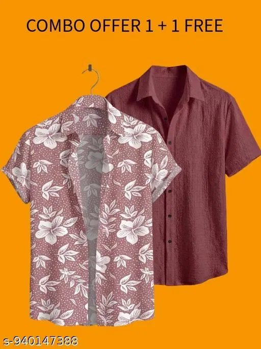 Casual Shirts for Men, Pack of 2 (Pink, L)