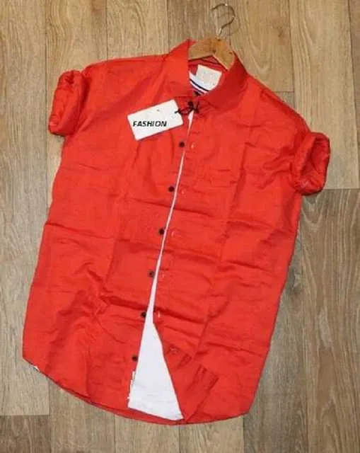 Men's Solid Casual Shirt (Dark Orange, M) (Pack of1) (A-16)