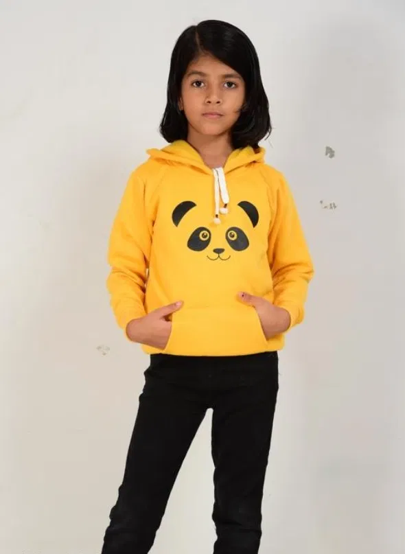 Light Fleece Printed Hoodie for Kids, Yellow, (6-8 Years)
