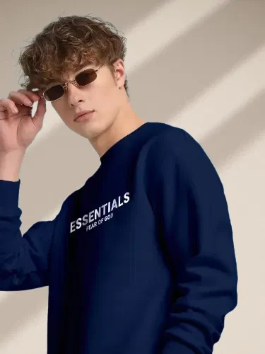 Fleece Printed Sweatshirt for Men (Blue, XL)