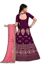 Satin Embroidered Lehenga with Choli & Dupatta for Girls 