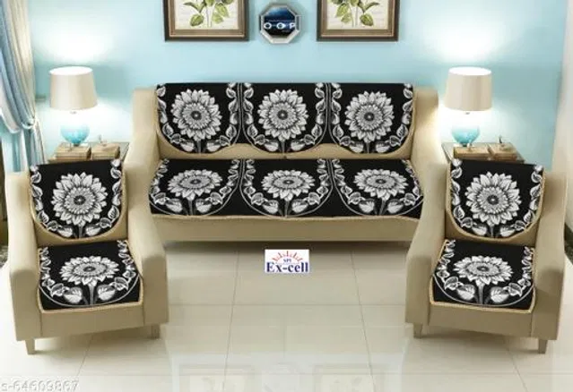 Polycotton 5 Seater Sofa Covers (Black, Set of 1)