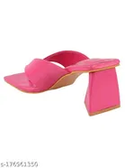 Shoetopia Pink Synthetic Block Heel Square Toe Mid-Top Sandals 
