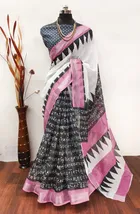 Linen Printed Saree for Women (Multicolor, 6.3 m)