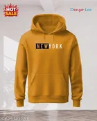 Fleece Printed Hoodie for Men, Mustard 