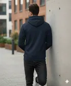 Fleece Printed Hoodie for Men, Dark Blue 