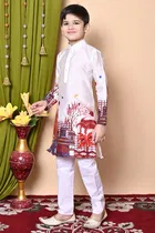 Dupion Silk Printed Kurta with Payjama for Boys, Multicolor 