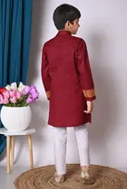 Cotton Printed Kurta with Payjama for Boys, Maroon & White 