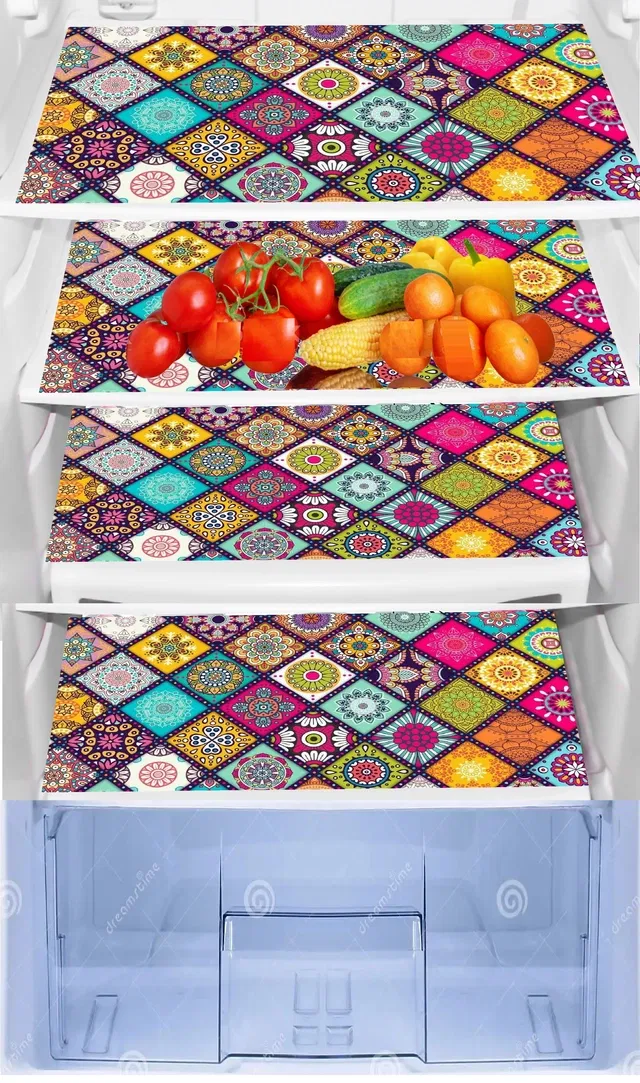 PVC Fridge Mat (Multicolor, Pack of 4)