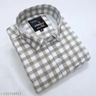 Cotton Blend Checked Shirt for Men, Cream 