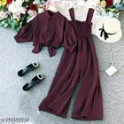 Three-Quarter Sleeves Jumpsuit for Women (Wine, S)