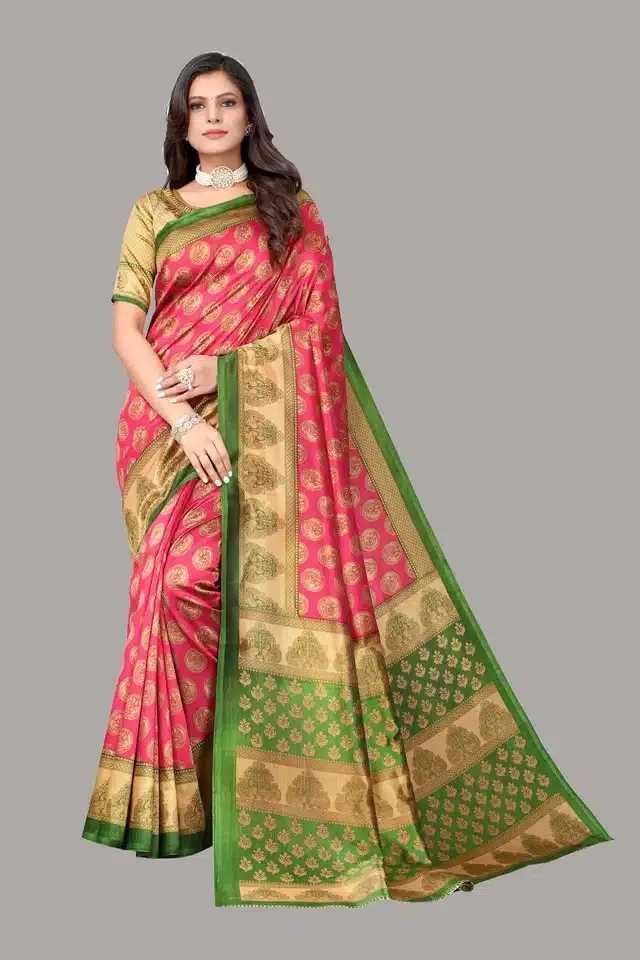 Printed Saree with Blouse Piece for Women (Dark Pink, 6.3 m)