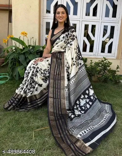 Dola Silk Printed Saree for Women, Black (6.3 m)