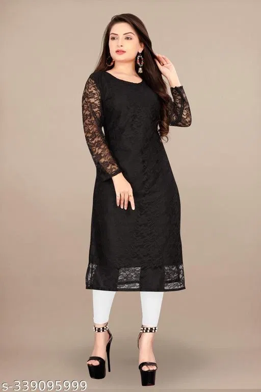 Net Kurti for Women, Black (5XL)