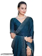 Georgette Solid Saree For Women, Green