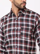 Cotton Blend Checkered Shirt for Men, Maroon 
