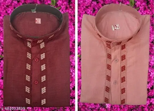 Cotton Solid Kurta for Men, Maroon & Pink, Pack of 2 (L)