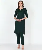 Viscose Rayon Embroidered A-Line Kurti with Pant 