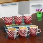 6 Pcs Ceramic Tea & Coffee Cup Set - Red Check