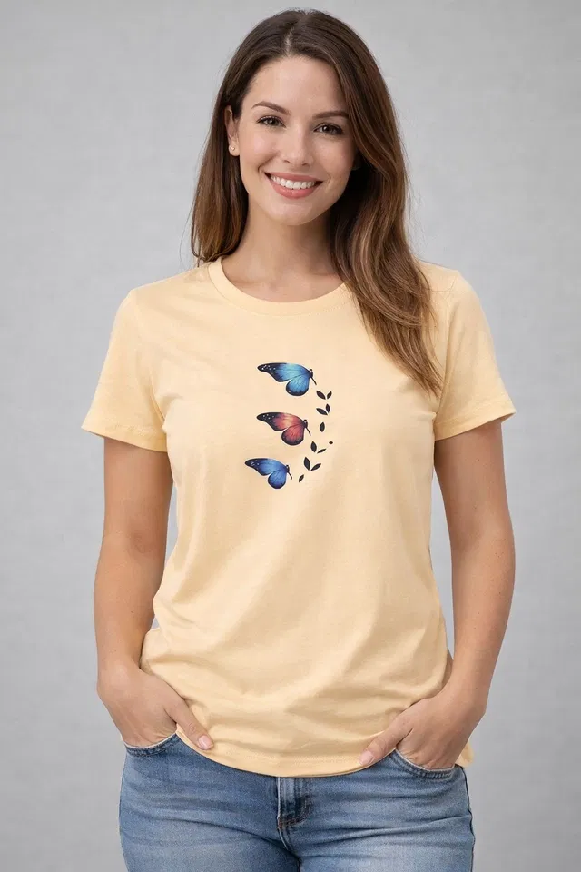 Cotton Blend Printed T-shirt for Men, Peach (XL)