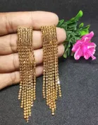 GOLD Rhinestone Fringe Necklace and Dangle Earrings For Womens 