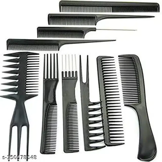 Plastic Hair Combs (Black, Set of 10)