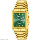 Stainless Steel Strap Analog Watch for Men (Gold & Green)