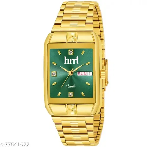 Stainless Steel Strap Analog Watch for Men (Gold & Green)