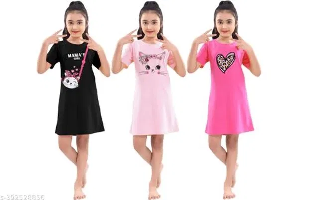 Cotton Dress for Girls (Multicolor, 11-12 Years) (Pack of 3)