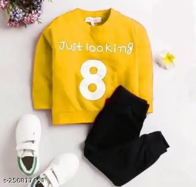Hosiery Cotton Full Sleeves T-Shirt with Pant Clothing Set for Kids (Orange & Black, 3-6 Months)