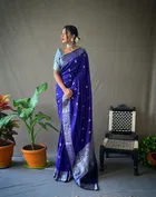 Litchi Silk Zari Woven Saree for Women, Blue 
