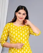 Women's Yellow Cotton Printed Night Suit Top and Pyjama Co-ord Sets 