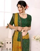 Georgette Printed Saree for Women, Green 