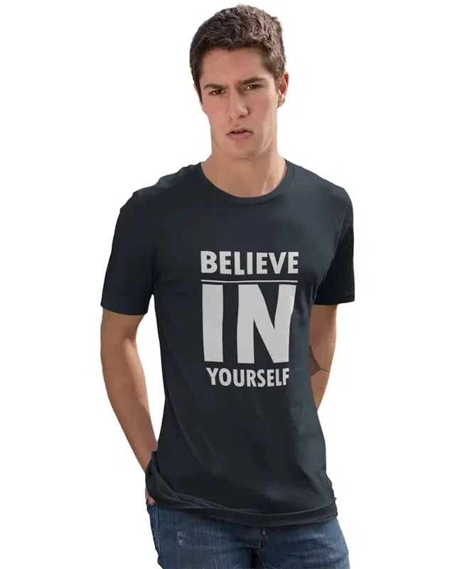Round Neck Printed T-Shirt for Men (Black, XL)