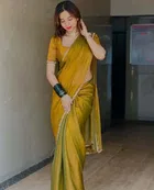 Satin Solid Saree for Women, Gold 