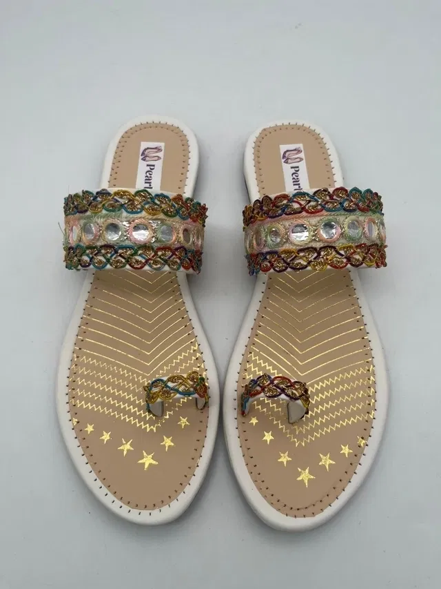Flats for Women (Gold & White, 5)
