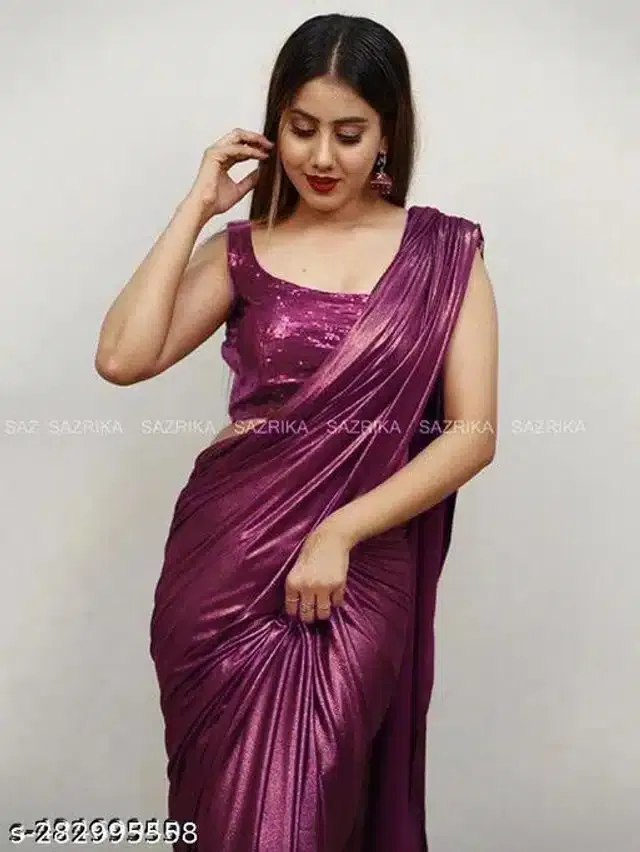 Lycra Solid Saree for Women (Purple, 6.3 m)