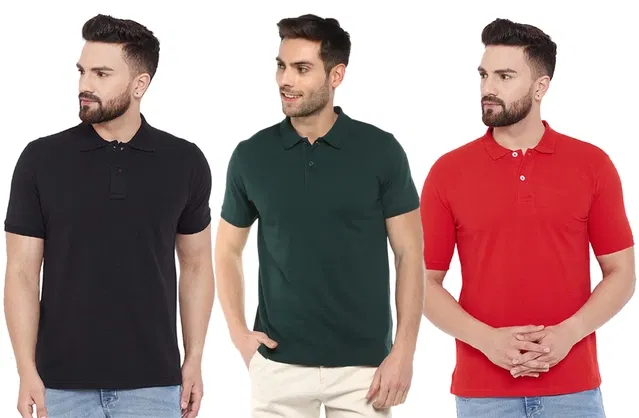 Polo T-shirts for Men, Pack of 3 (Multicolor, L)