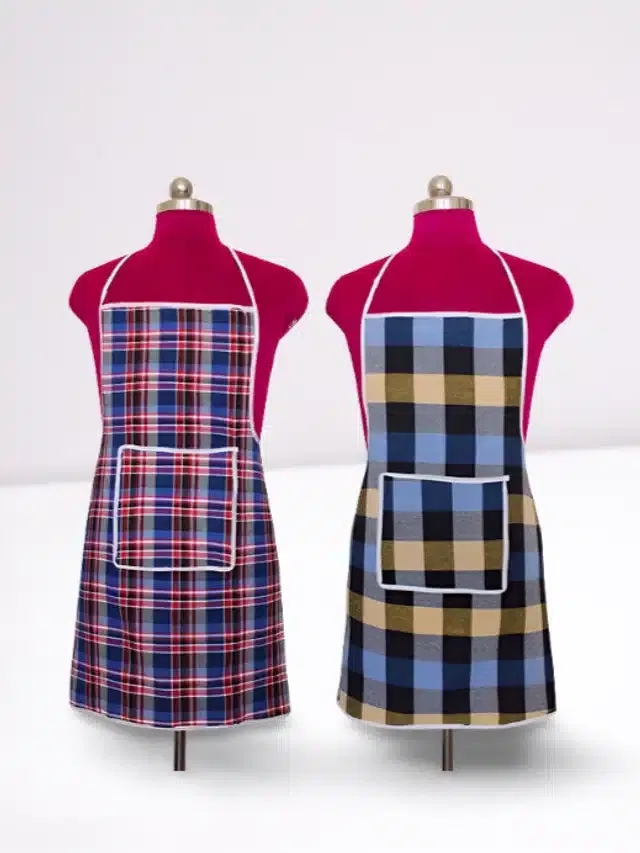Cotton Kitchen Aprons (Multicolor, Pack of 2)