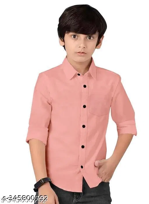 Solid Long Sleeve Spread Collar Shirt for Boys (Peach, 4-5 Years)