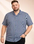 Cotton Blend Striper Shirt for Men, Blue 