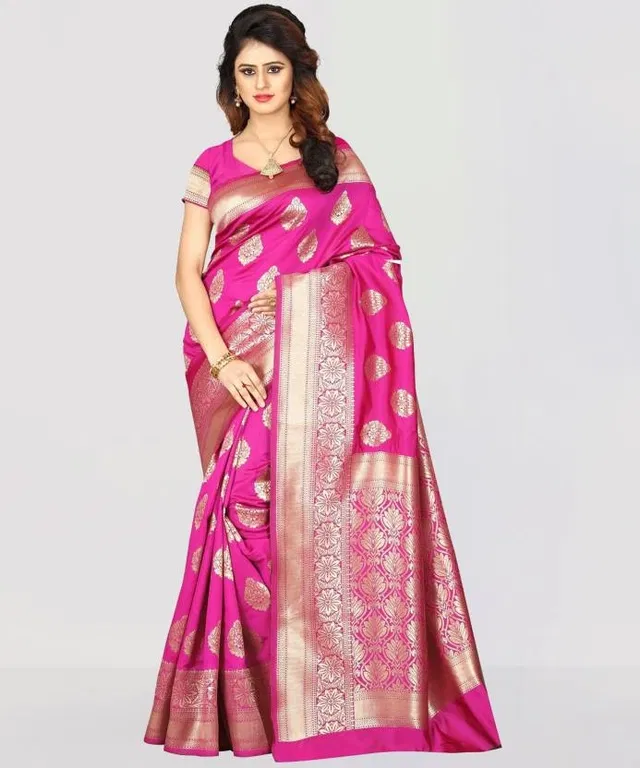 Banarasi Silk Jacquard Print Saree for Women (Pink)